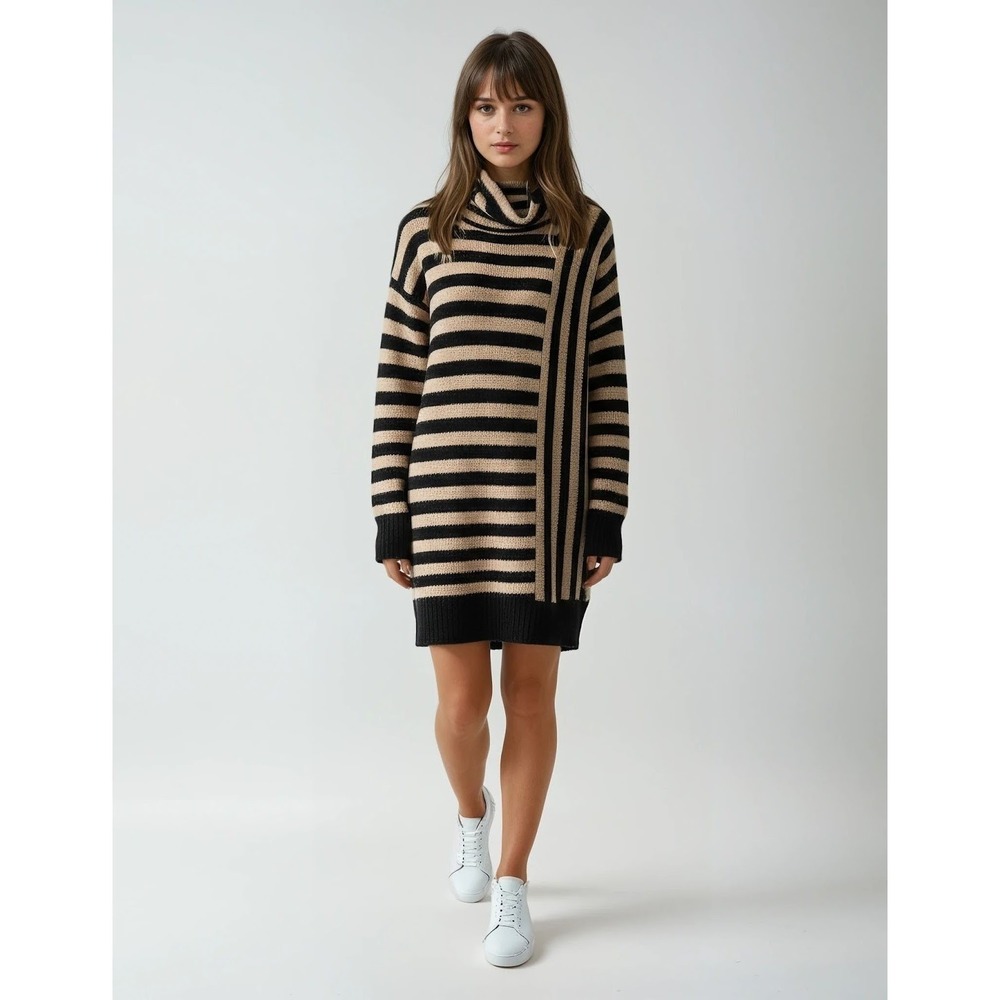 Blu‎ Pepper Womens Preppy Striped Cowl Neck Fuzzy Knit Sweater Dress Size M Cozy